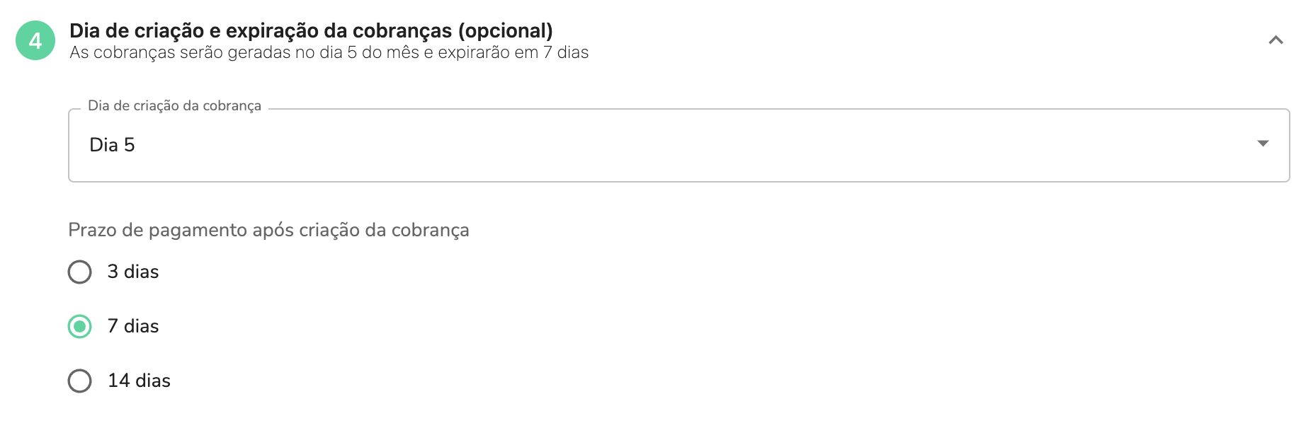 Dia de criação e expiração da cobranças